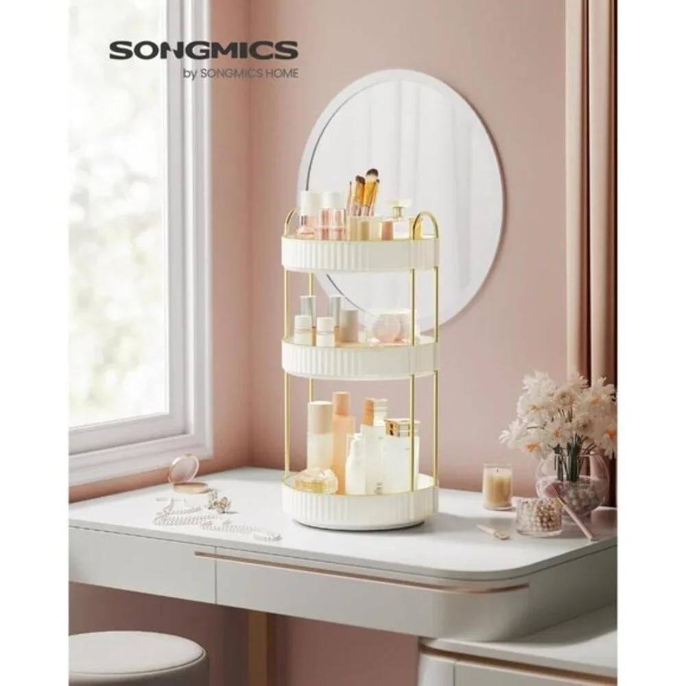 New 3-Tier Rotating Makeup Organizer, Customizable Lazy Susan in Cloud White